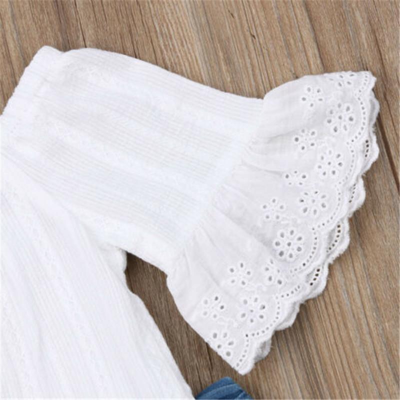 Girl's Clothing White Tops T-shirt Denim Long Pants Outfit
