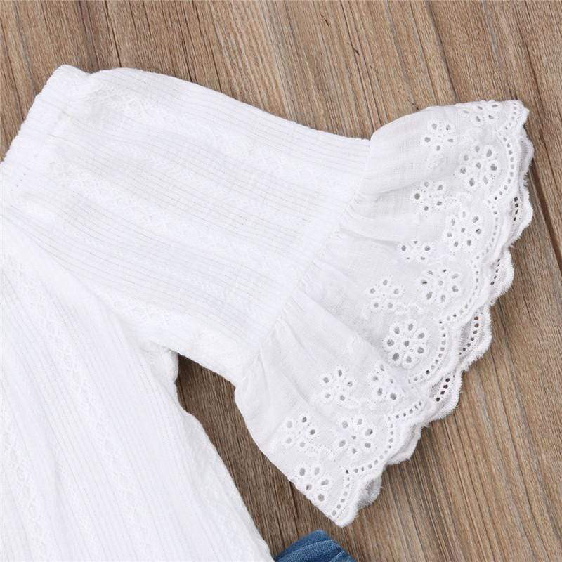 Girl's Clothing White Tops T-shirt Denim Long Pants Outfit