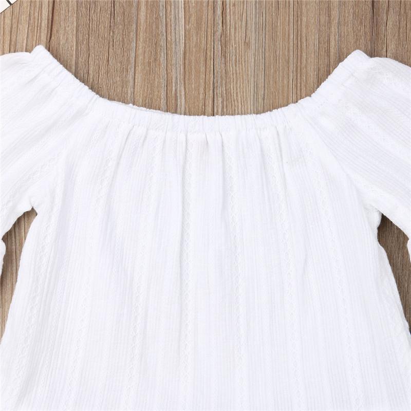 Girl's Clothing White Tops T-shirt Denim Long Pants Outfit