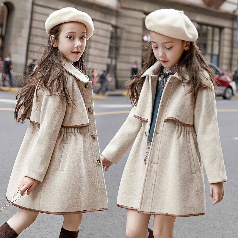 Girl's Clothing Woolen Long Trench Coat