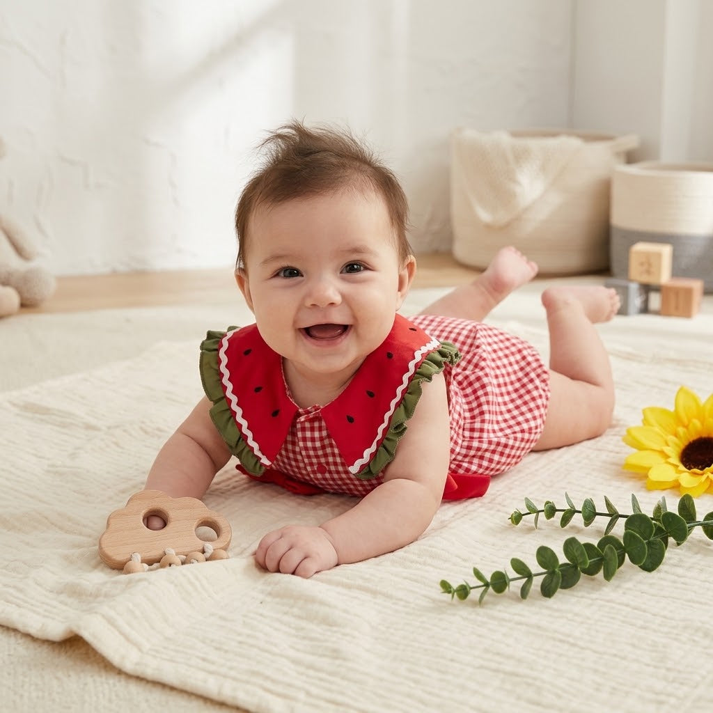 Baby Girls Watermelon Plaid Romper