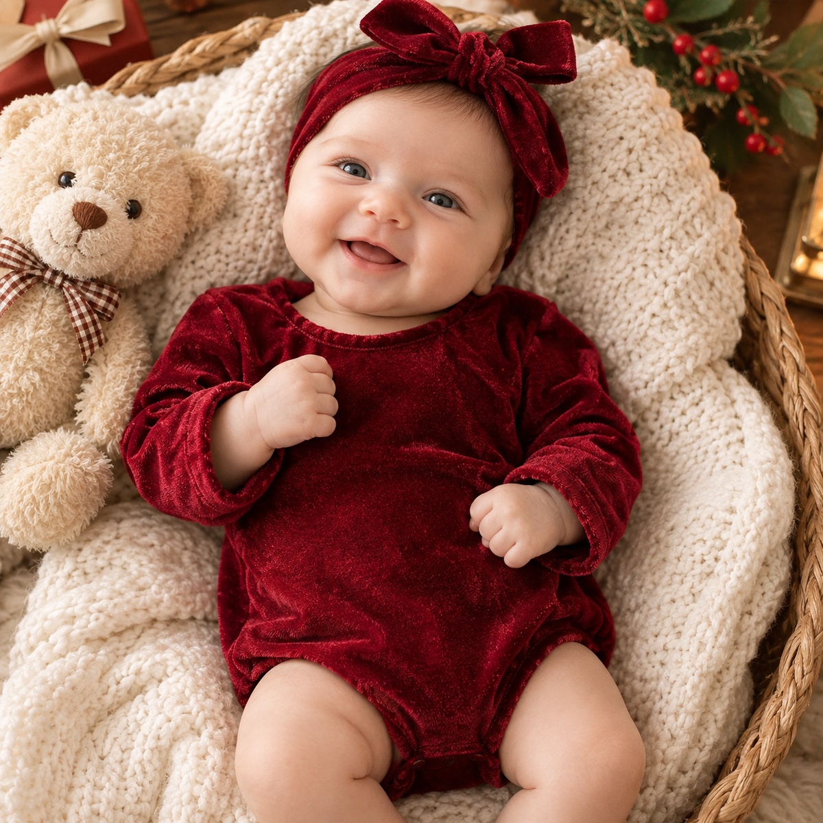 Newborn Burgundy Christmas Romper Outfit