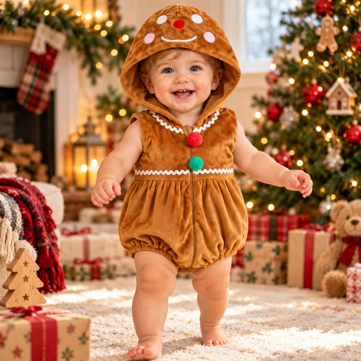 Baby Christmas Hooded Romper Costume – Gingerbread, Tree, Santa & Snowman