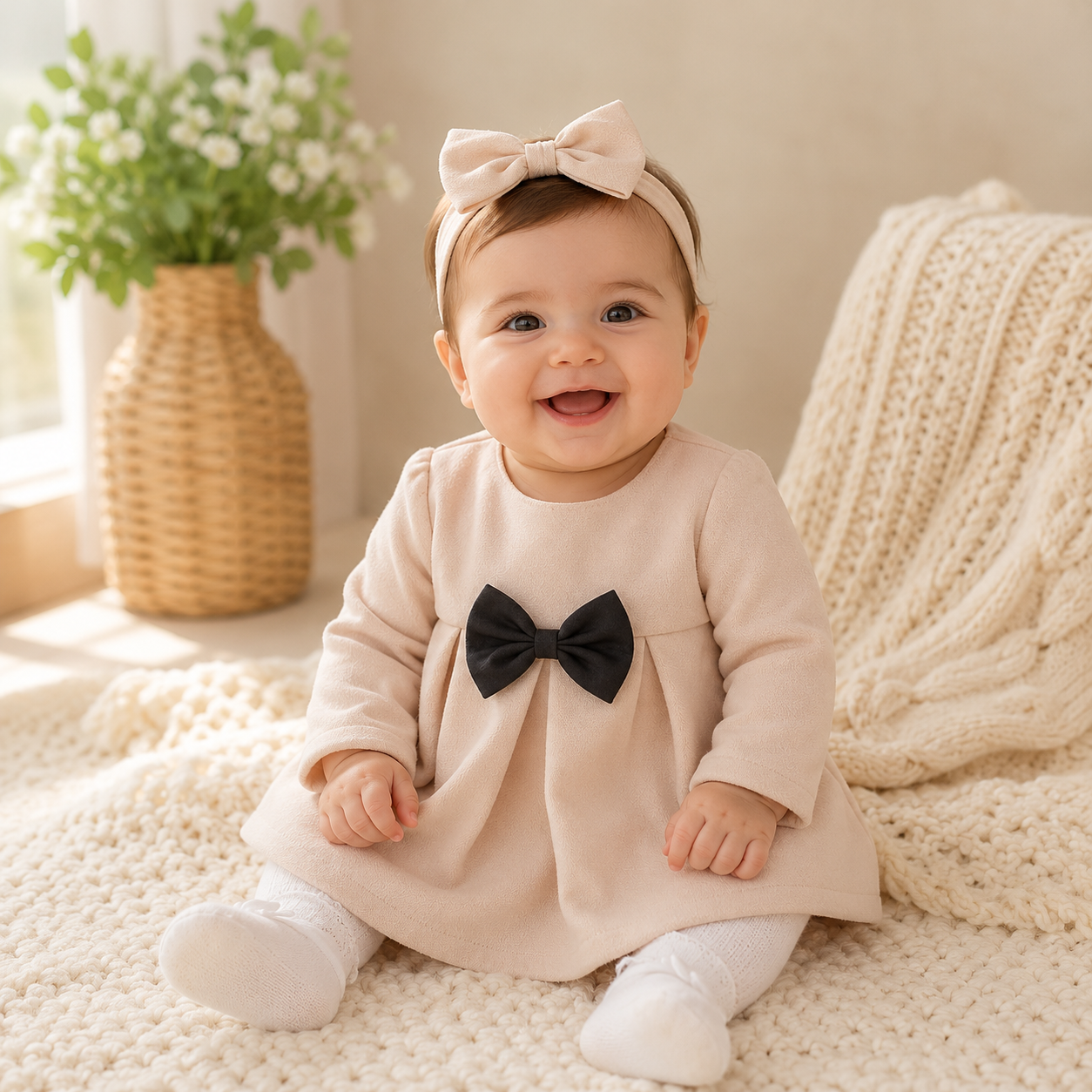 Baby Girl Bow-Trim Woolen Coat Warm Outerwear Fall Winter