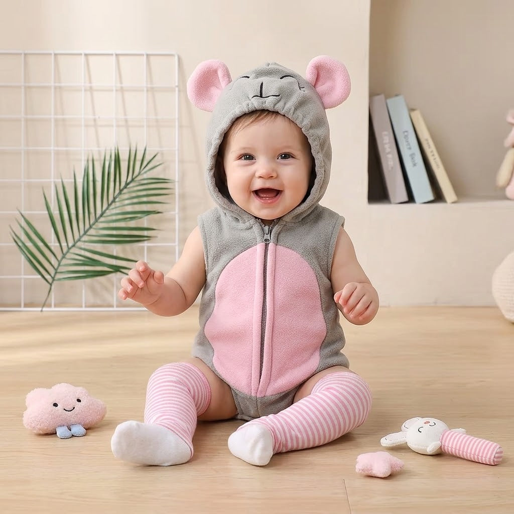 Baby Elephant Mouse Romper Costume with Pink Stockings