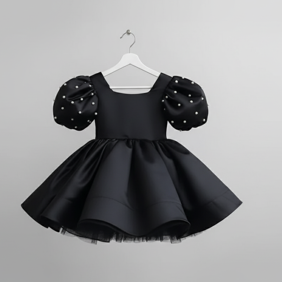 Girl's Satin Puff Sleeve Party Dress