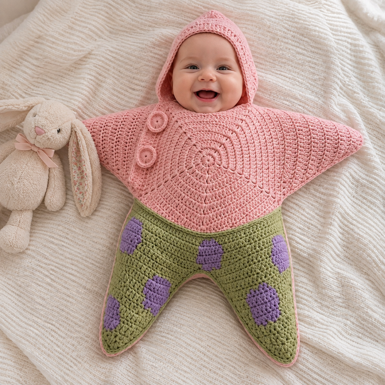 Hand Knitted Starfish Baby Romper- Cute Cartoon One-Piece Jumpsuit