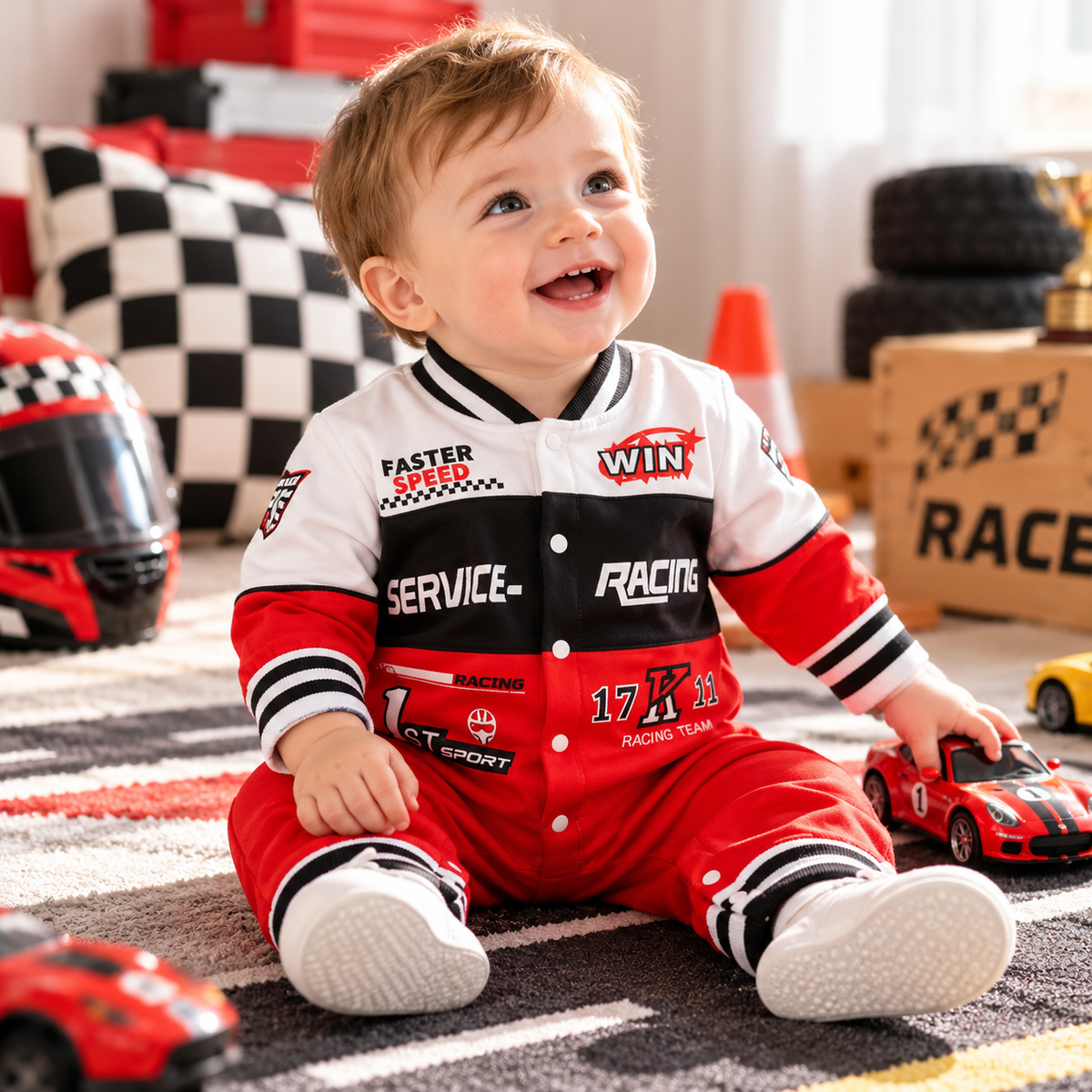 Baby Racing-Style Long Sleeve Romper