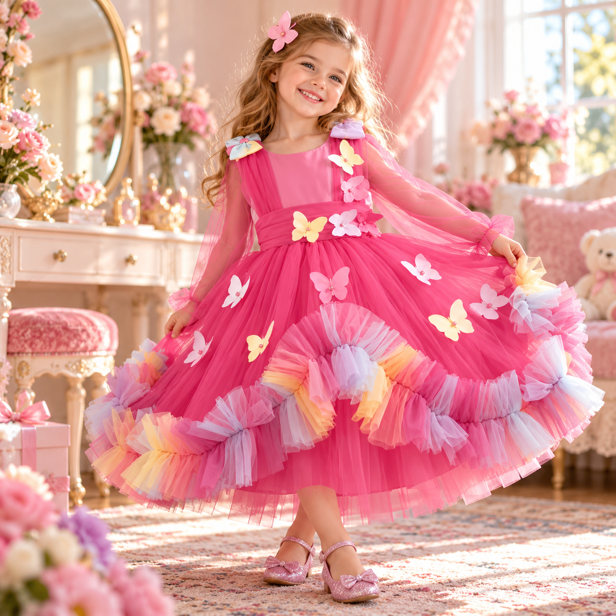 Girls Butterfly Princess Tulle Party Dress