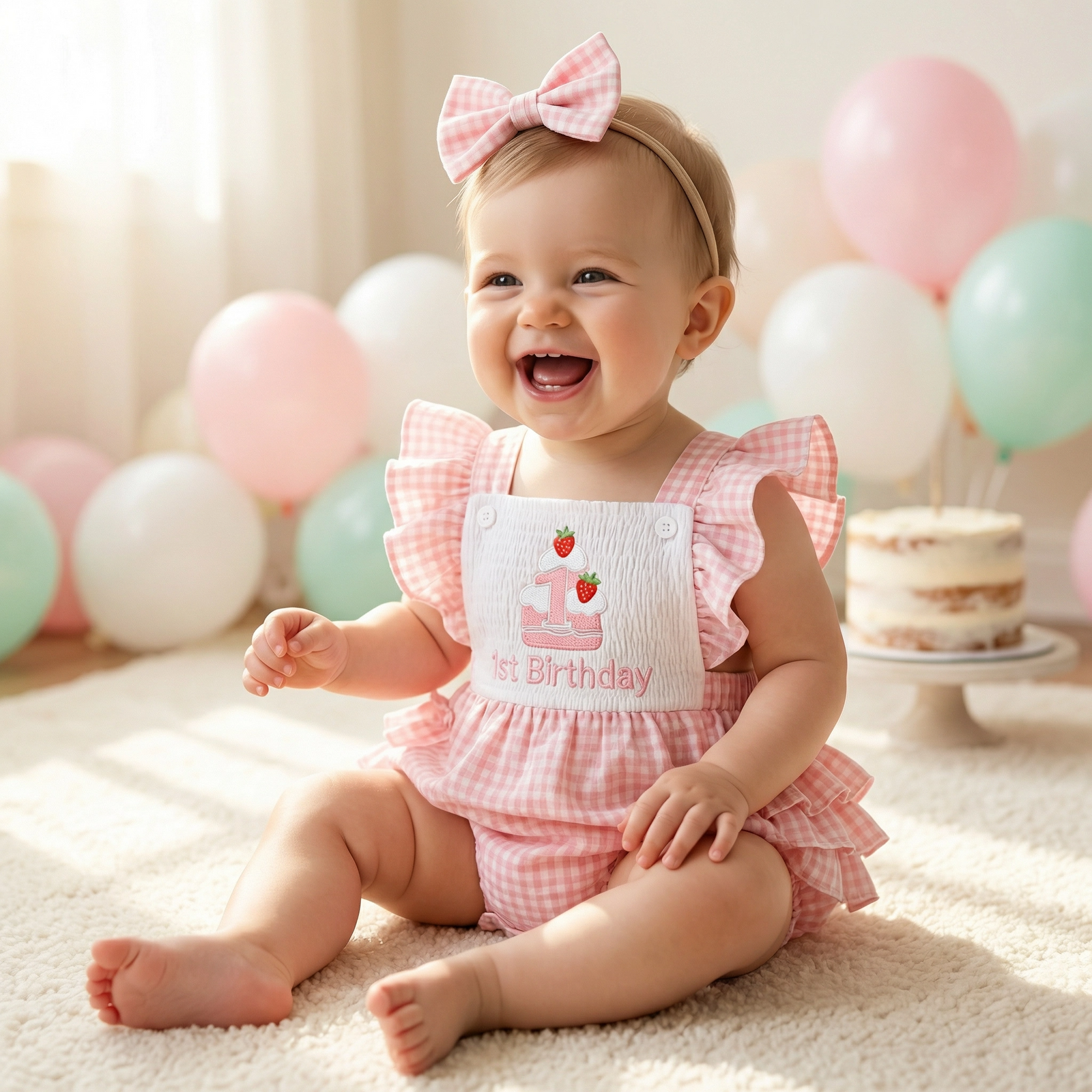 Baby Girls Birthday Plaid Romper
