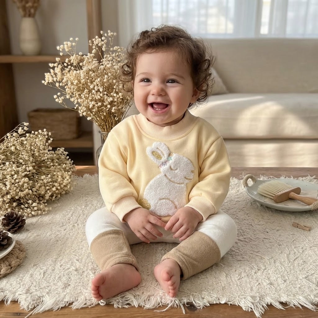 Baby & Toddler Casual Embroidered Rabbit Sweatshirt and Pants Set