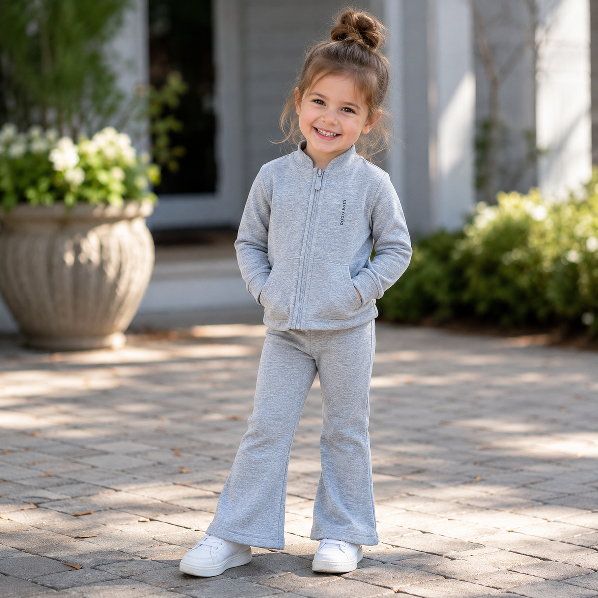 Girls 2-Piece Sports Set- Zipper Jacket and Flared Pants Suit