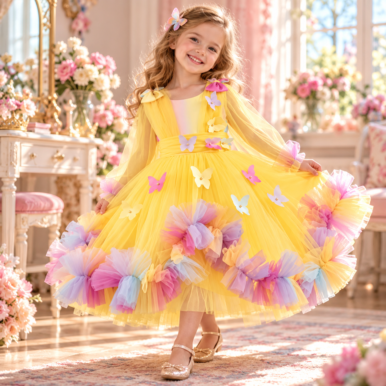 Girls Butterfly Princess Tulle Party Dress