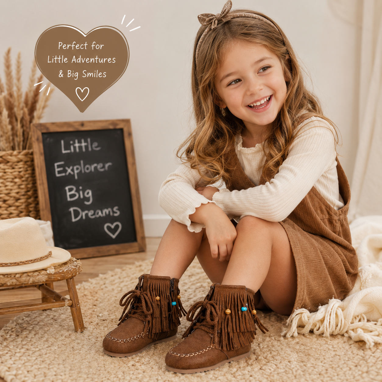 Girls Ankle Boots - Suede Beaded Fringe Retro Winter Shoes