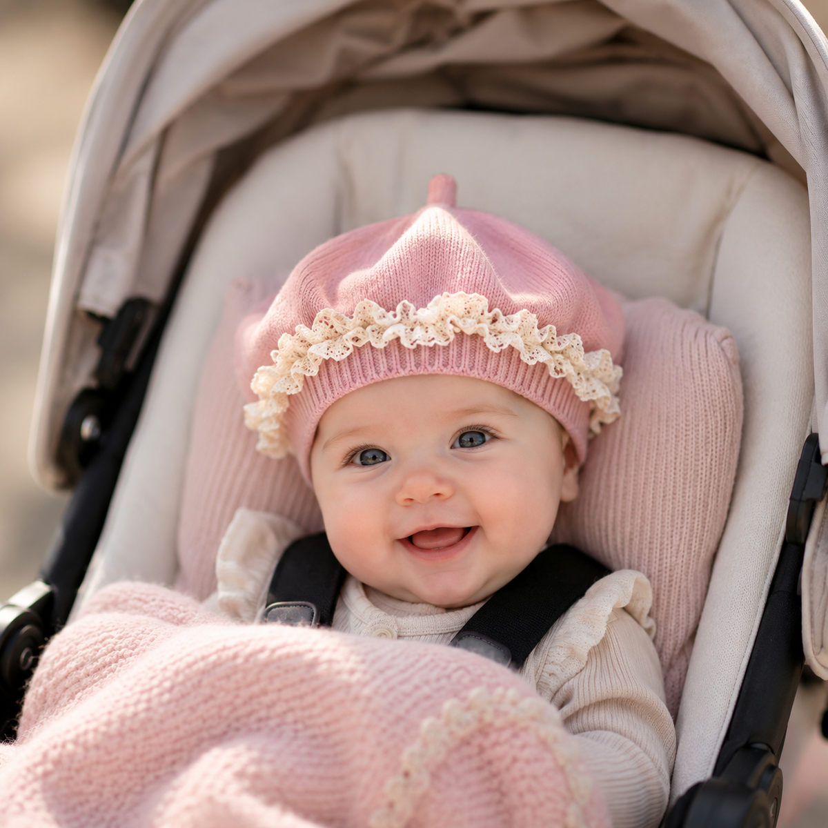 Baby Girl Lace Ruffle Knit Beret Soft Cotton Hat