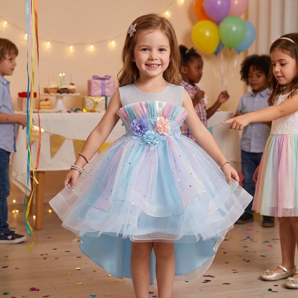 Girls Pastel Princess High-Low Tulle Dress