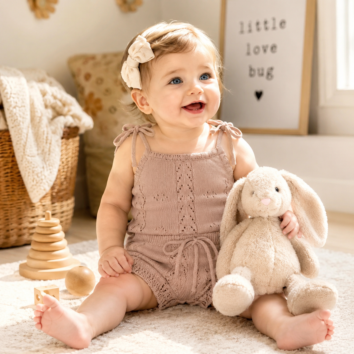 Newborn Baby Girl Sleeveless Knit Bodysuit & Shorts 2-Piece Set