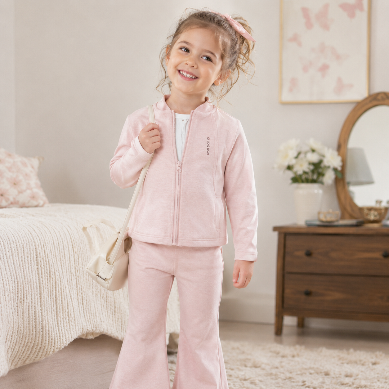 Girls 2-Piece Sports Set- Zipper Jacket and Flared Pants Suit