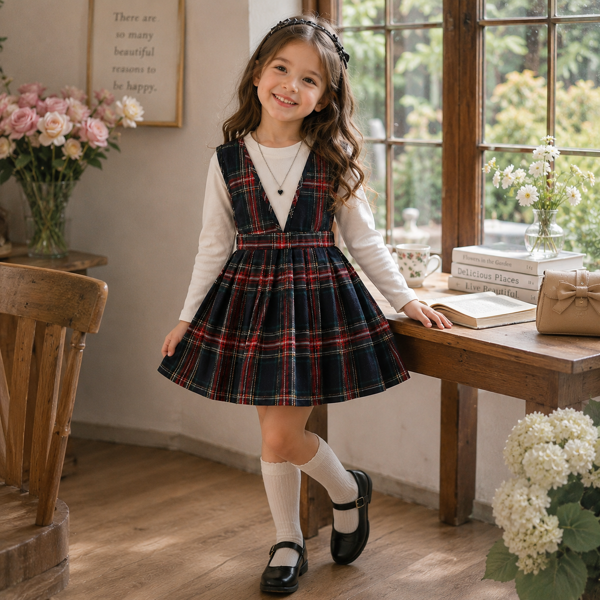 Girls' 2-Piece Plaid Dress Set