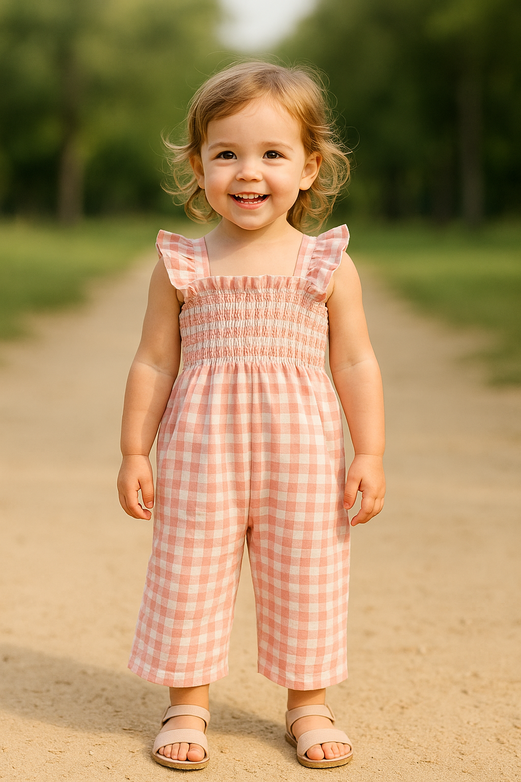 Girl Gingham Ruffle Jumpsuit