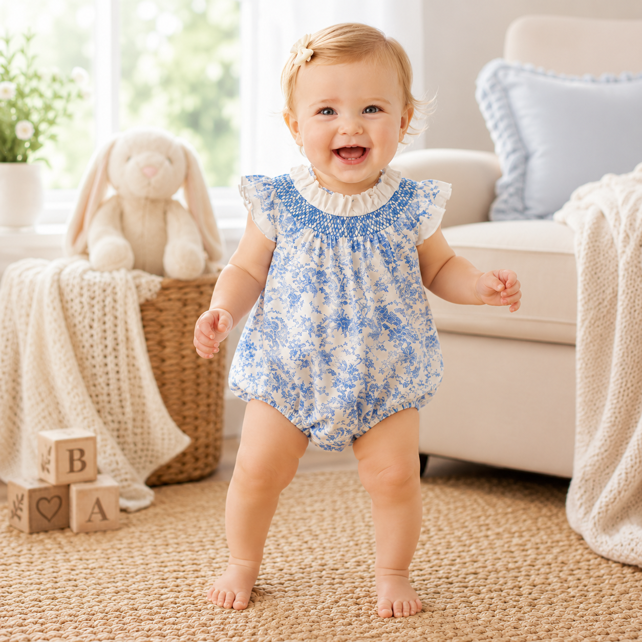 Baby Girl Floral Lace Collar Cotton Romper