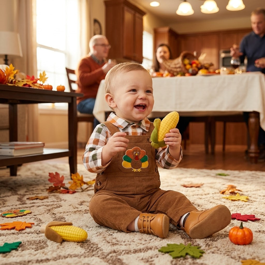 Baby Boys' Thanksgiving Plaid Romper Outfit