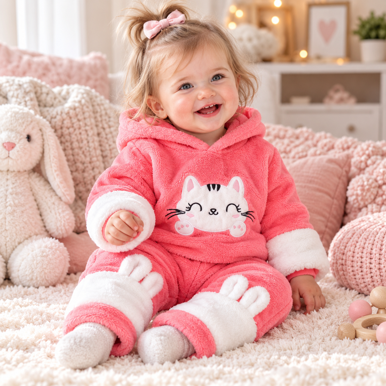 Baby Girl Pink Cat Hoodie & Pants Set