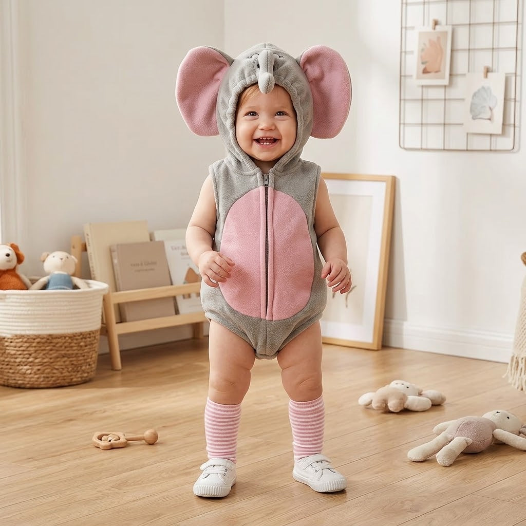 Baby Elephant Mouse Romper Costume with Pink Stockings