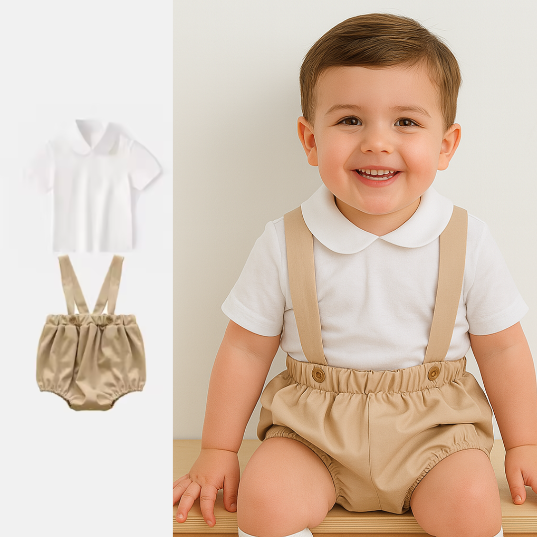 Unisex Baby Suspender Romper Set