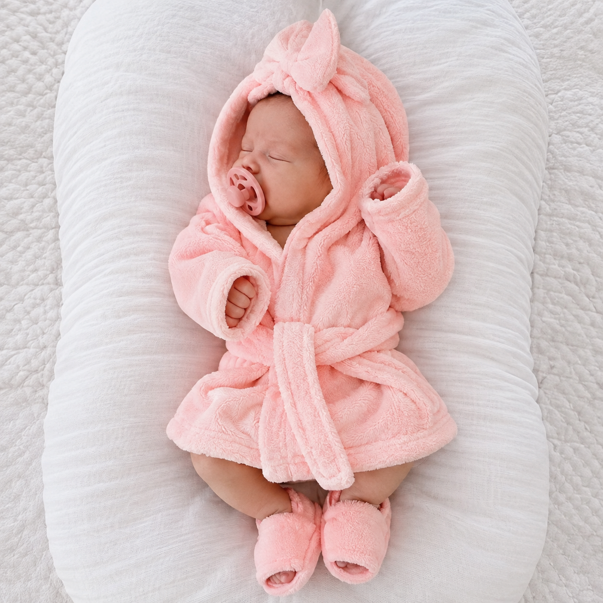 Newborn Bathrobe Photo Shoot Set with Headwrap and Slippers