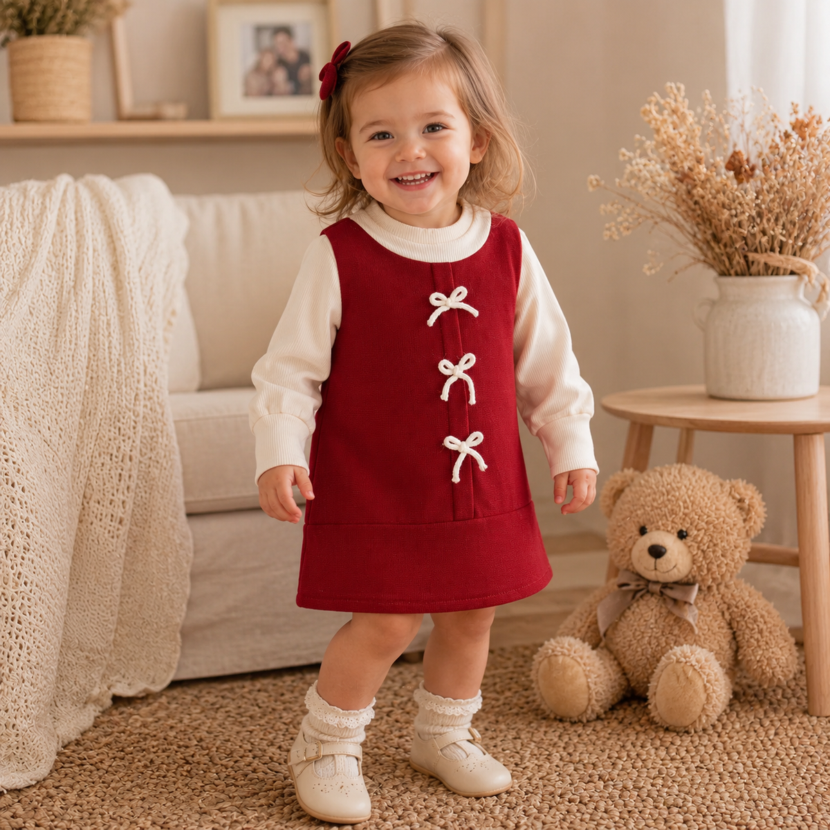 Baby Girl Colorblock Bow Knit Long Sleeve Dress 9M–3 Years