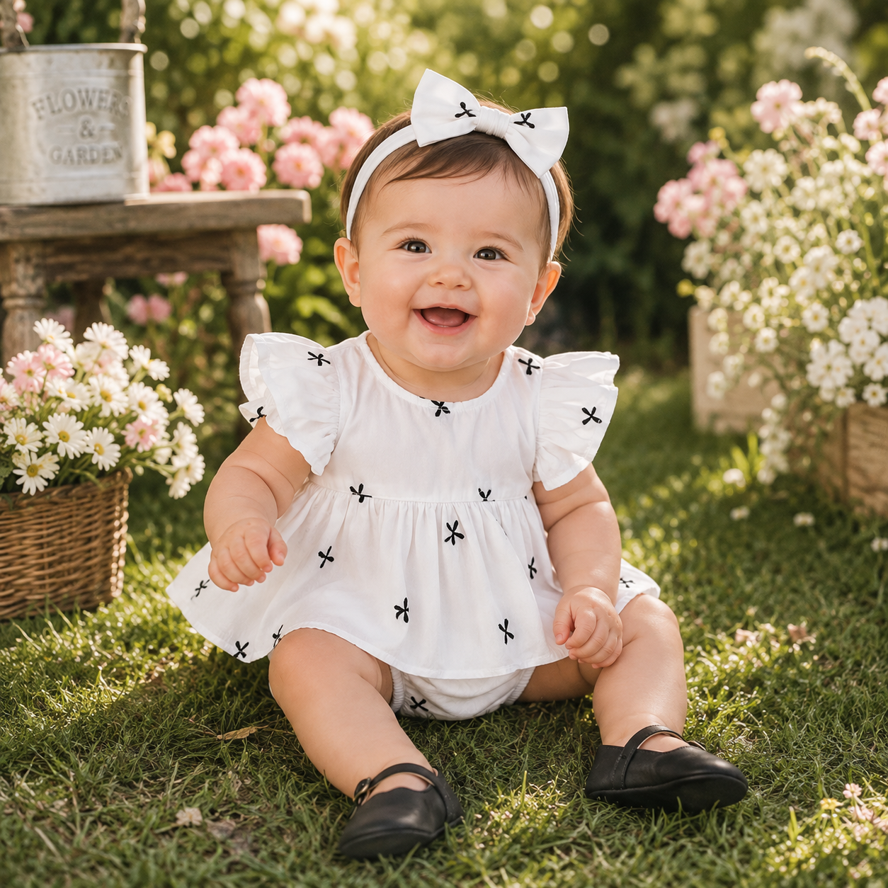 Baby Girl Bubble Sleeve Bow Romper