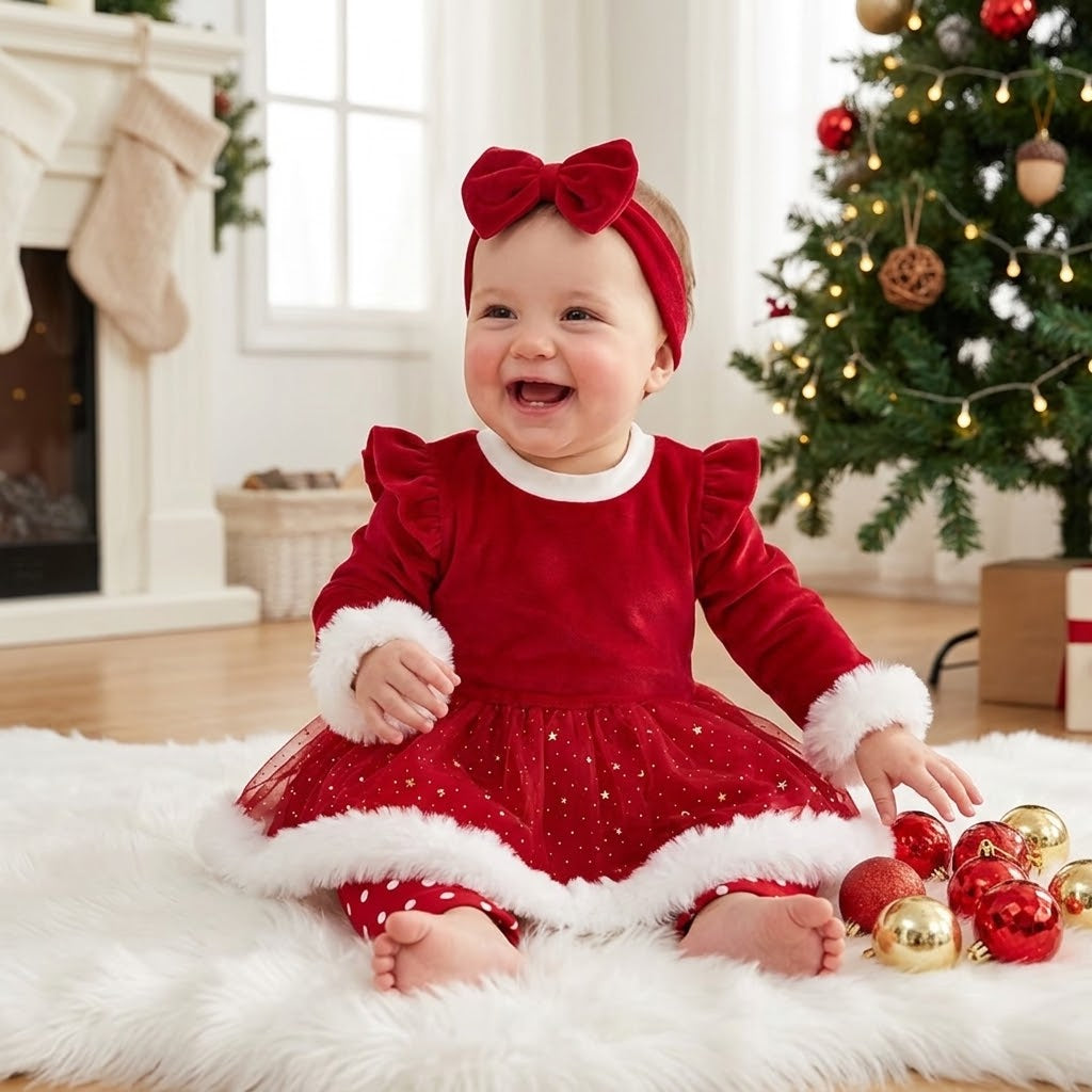 Baby Girls' Christmas Long Sleeve Romper Outfit