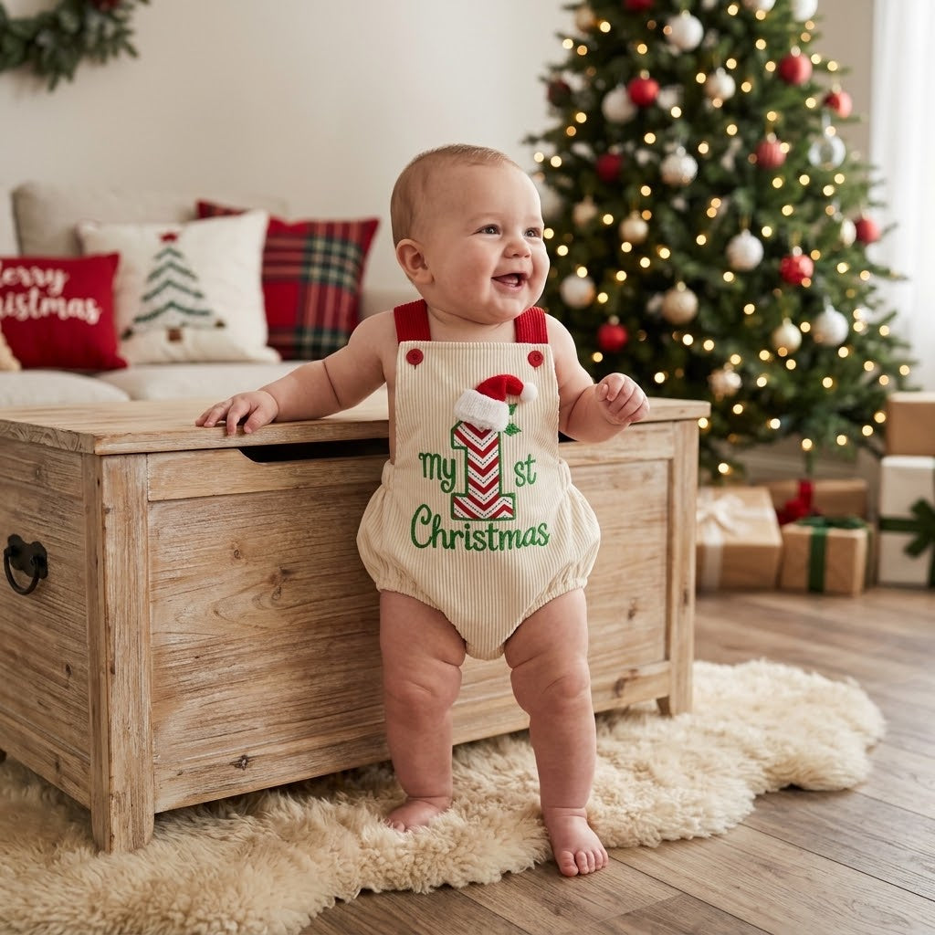 Baby Christmas Embroidered Suspender Bodysuit