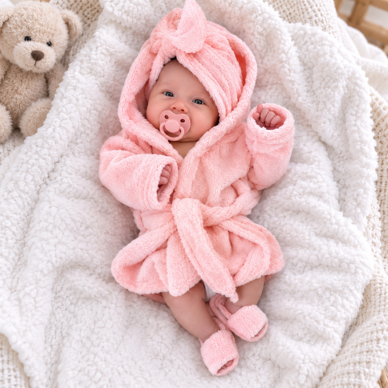 Newborn Bathrobe Photo Shoot Set with Headwrap and Slippers