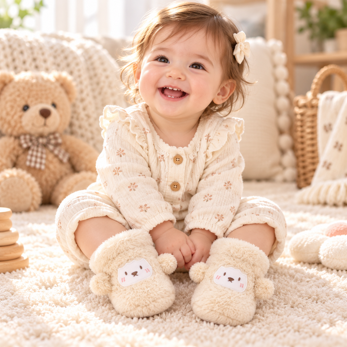 Baby Plush Winter Booties with Soft Soles