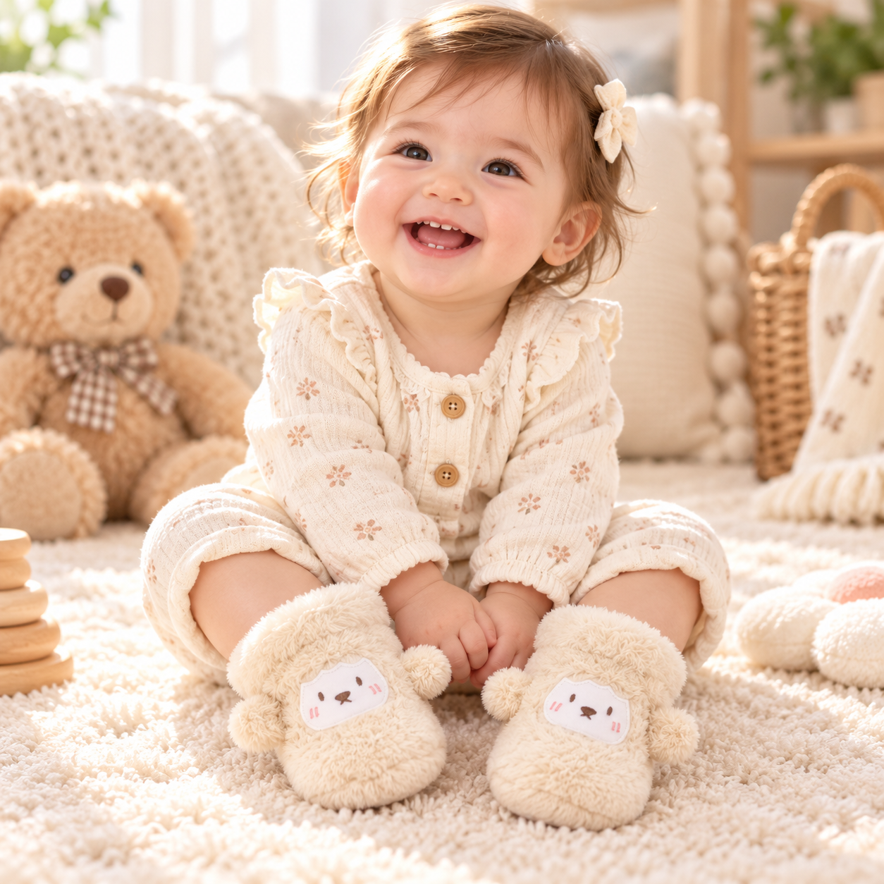 Baby Plush Winter Booties with Soft Soles