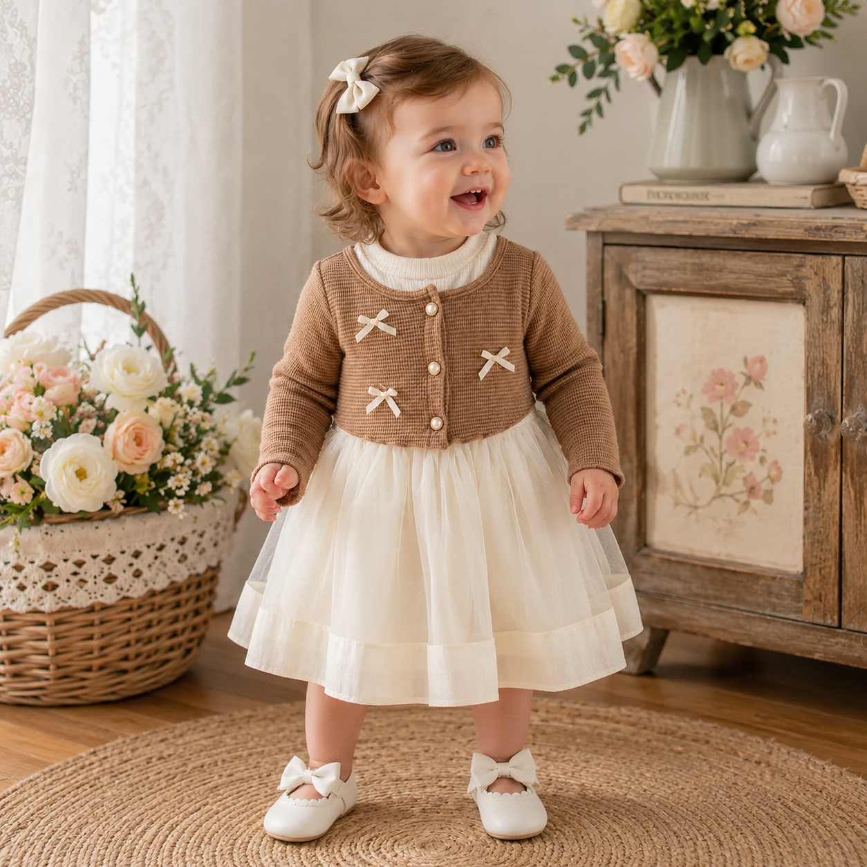 Girl Party Dress - Bow Gentle Long Sleeve