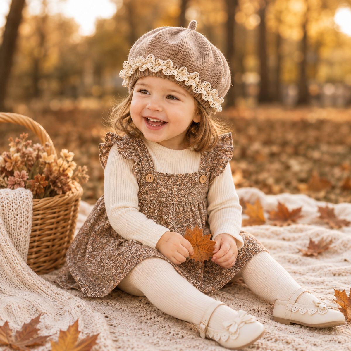 Baby Girl Lace Ruffle Knit Beret Soft Cotton Hat