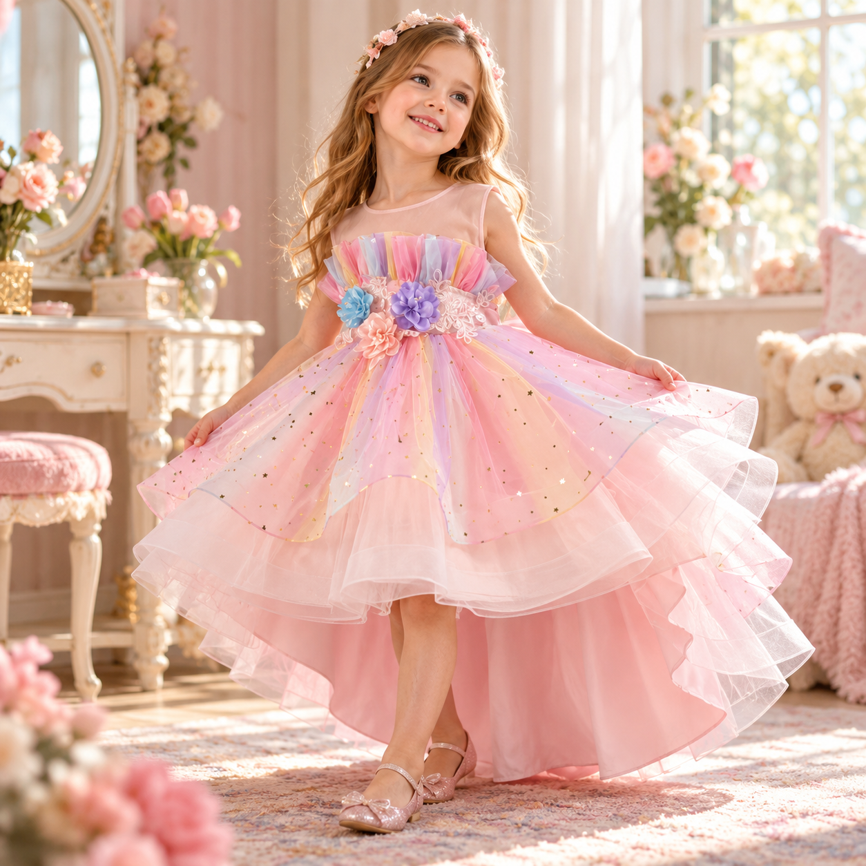Girls Pastel Princess High-Low Tulle Dress