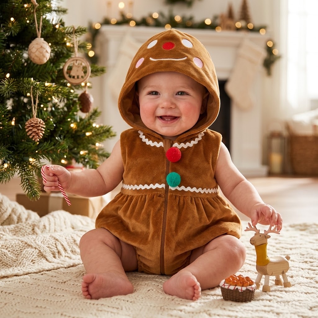 Baby Christmas Hooded Romper Costume – Gingerbread, Tree, Santa & Snowman
