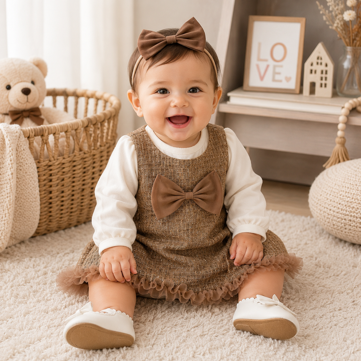 Sweet Bow Baby Girl Dress - Korean Style Long Sleeve Clothes
