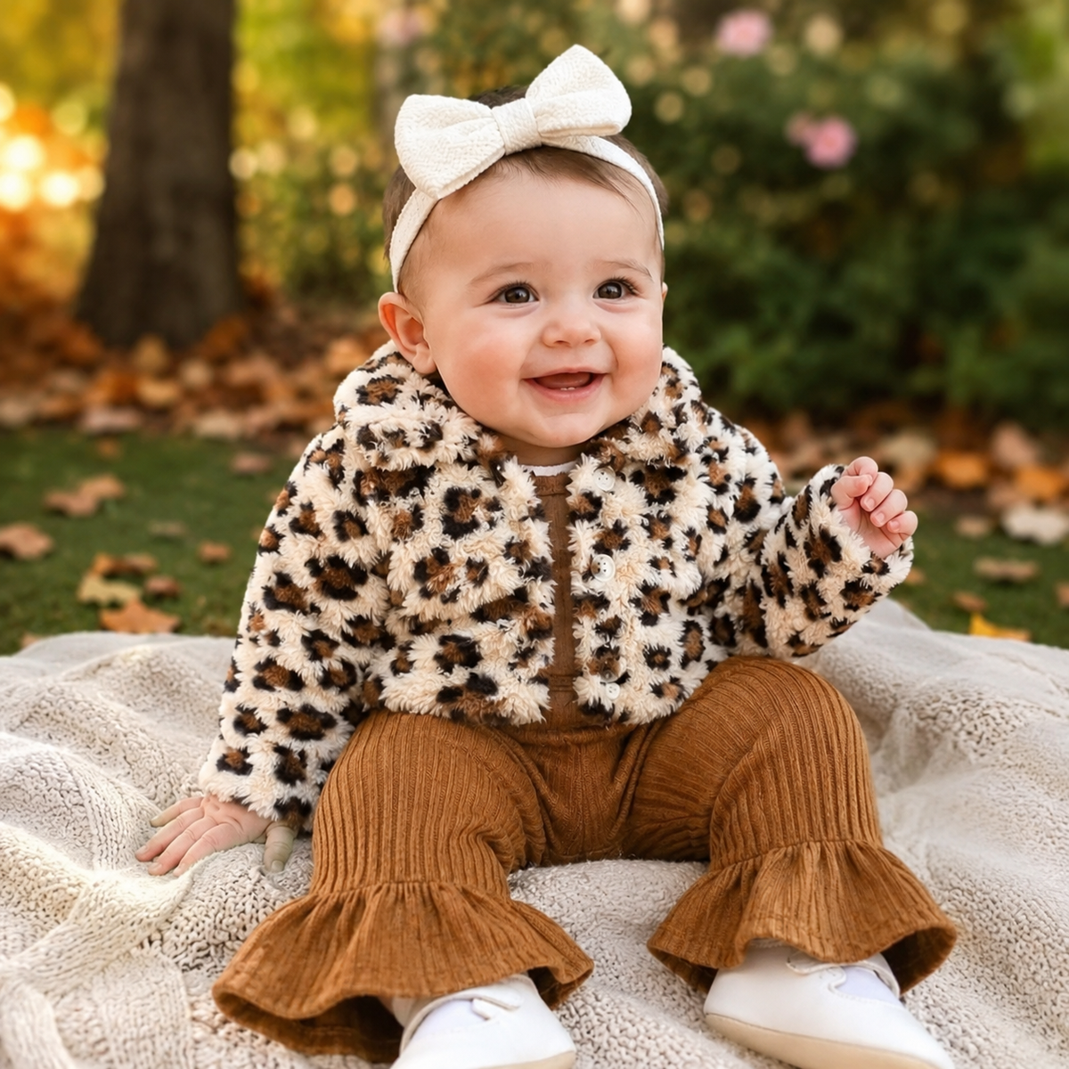 Baby Girl Leopard Faux Fur Jacket & Corduroy Flare Set