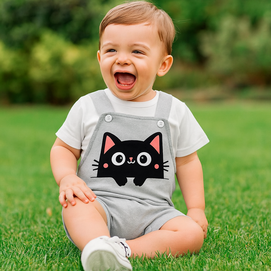 Adorable Black Cat Baby Romper