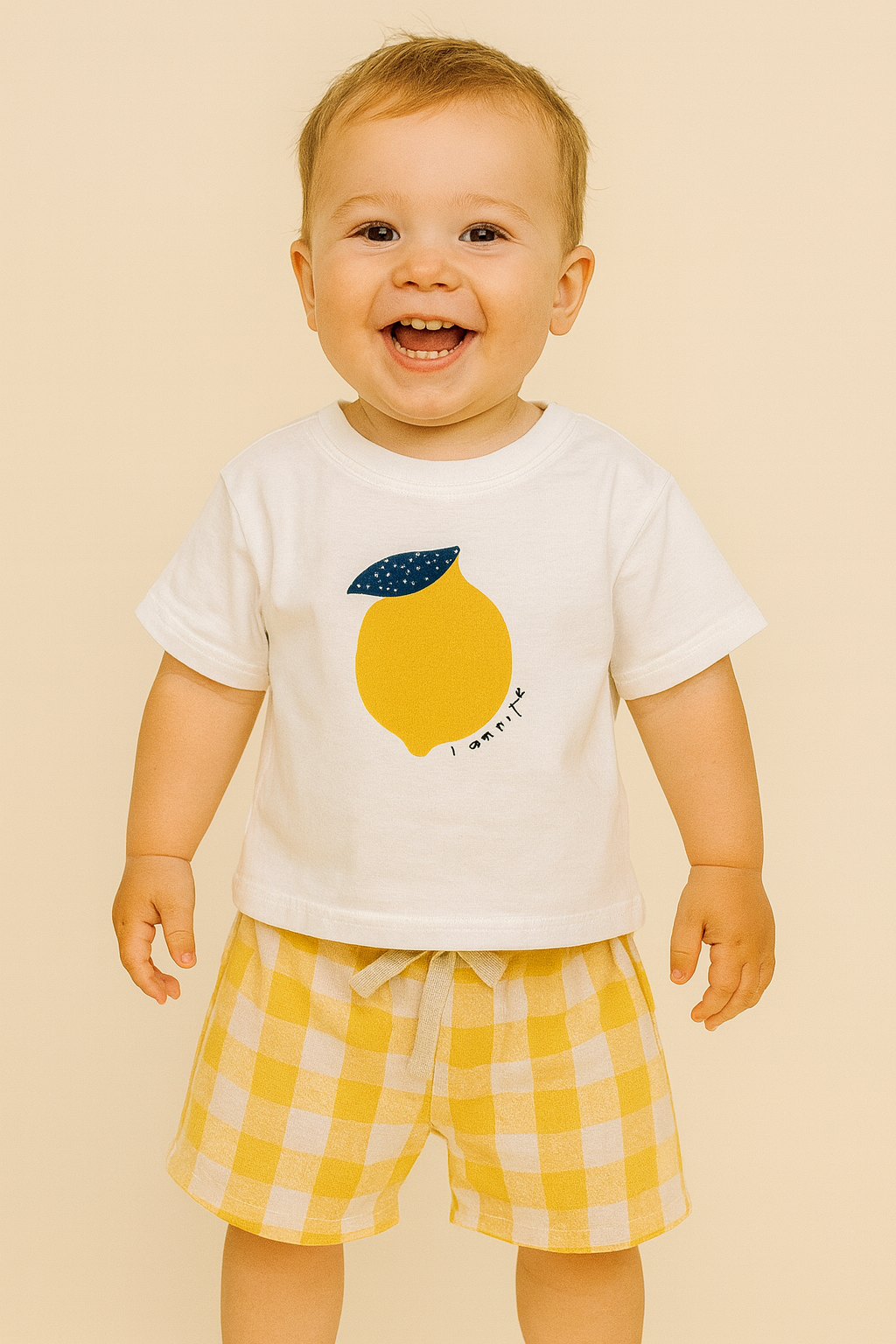 Lemon Print T-Shirt and Checkered Shorts Set