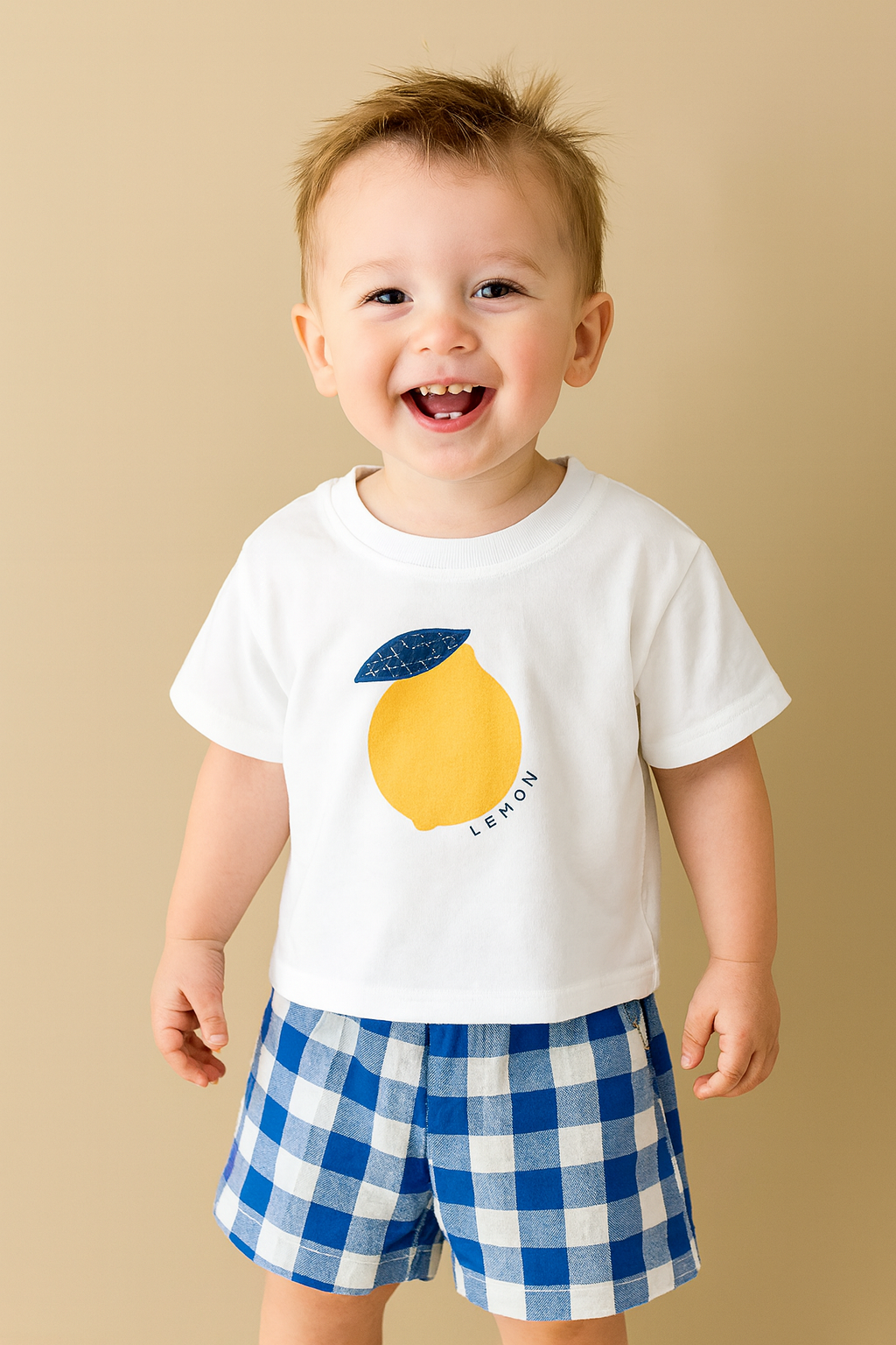 Lemon Print T-Shirt and Checkered Shorts Set