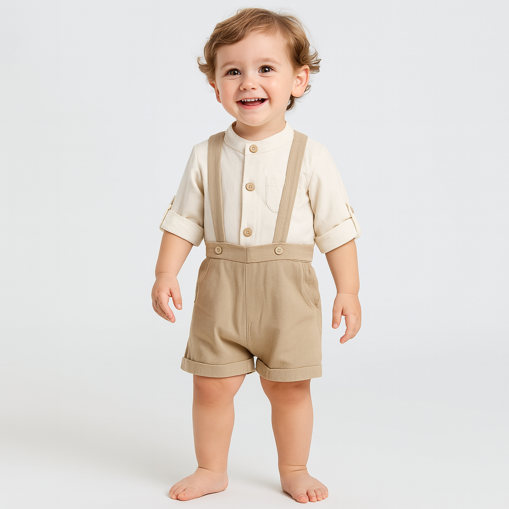 Cotton Linen Bodysuit with Suspender Shorts