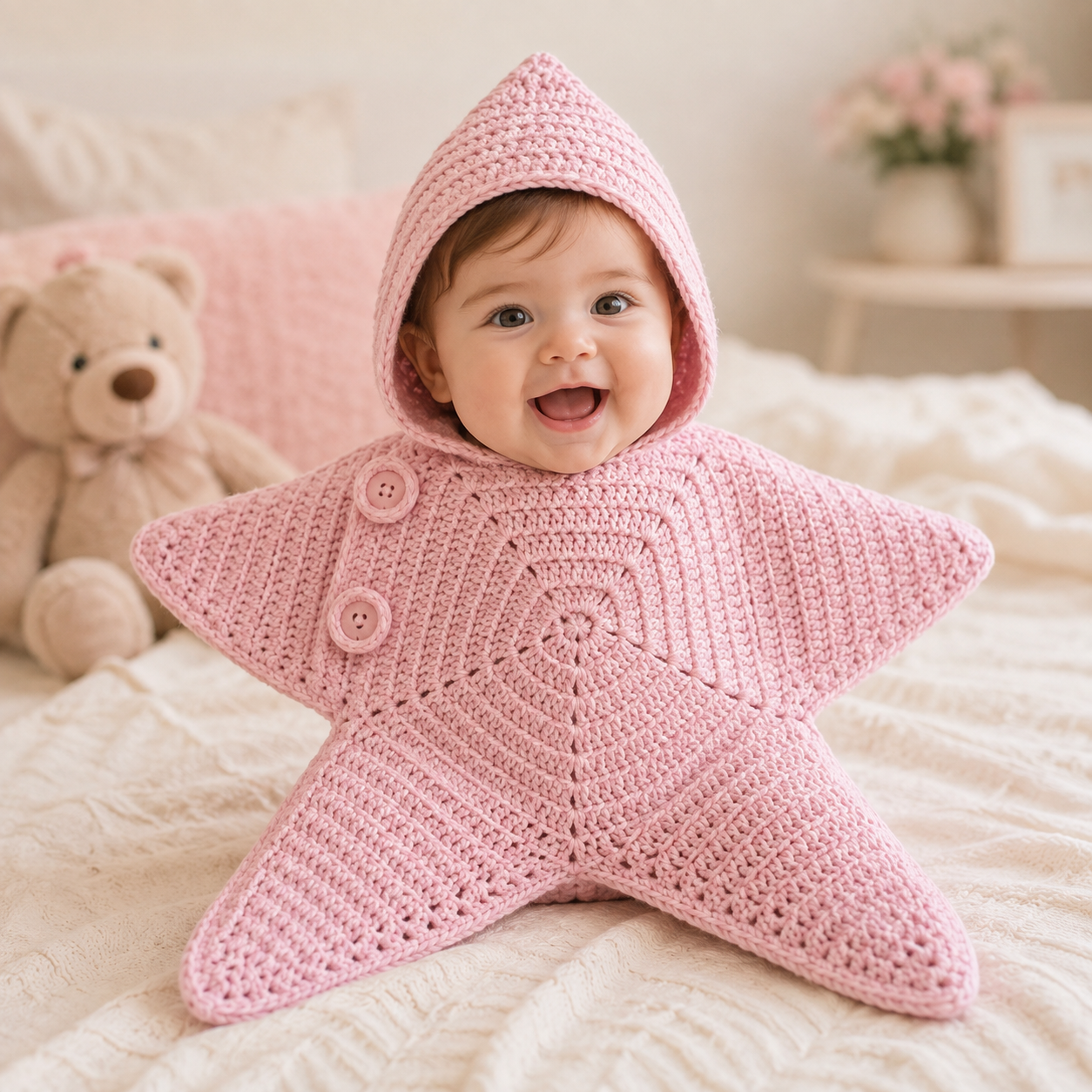 Hand Knitted Starfish Baby Romper- Cute Cartoon One-Piece Jumpsuit