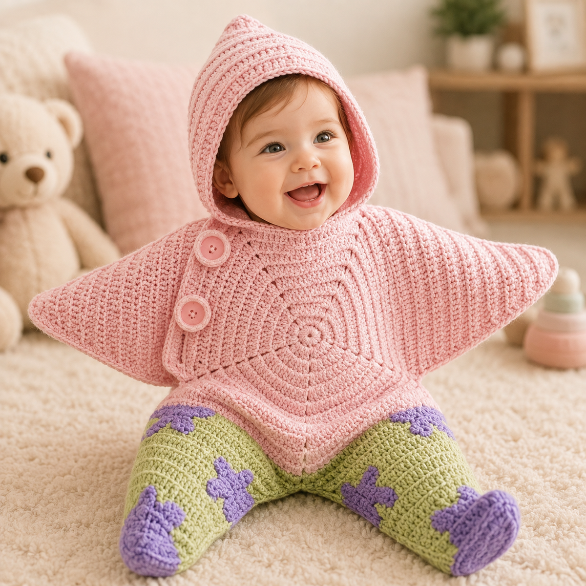 Hand Knitted Starfish Baby Romper- Cute Cartoon One-Piece Jumpsuit