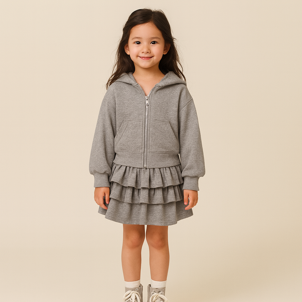 Girls Spring Hoodie and Layered Cake Skirt Set